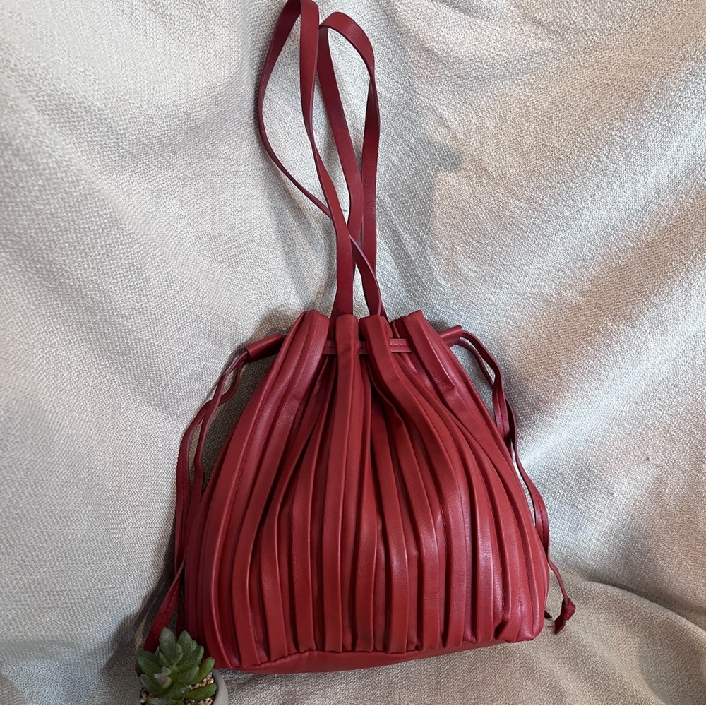 Vegan Red Leather Bucket Bag